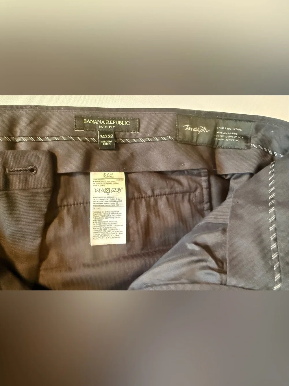 Banana Republic Marzotto Super 120S Wool Dress Pants Men's 34 X32 Black Slim Fit